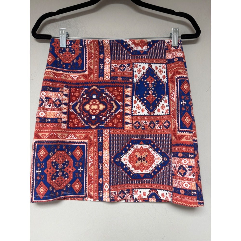 Holister Mini Skirt, Red Blue‎ Geometric Print, Bohemian Festival Casual Y2K